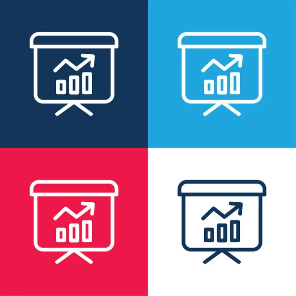 Analytics Blue Red Four Color Minimal Icon Set — Stock Vector