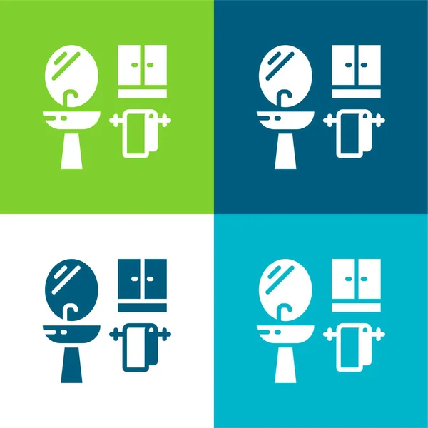 Bathroom Flat Four Color Minimal Icon Set — Stock Vector