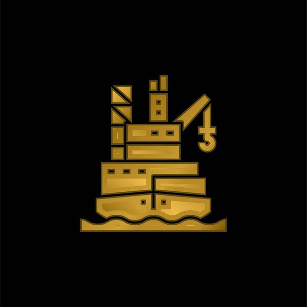 Barge gold plated metalic icon or logo vector