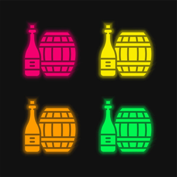 Barrel four color glowing neon vector icon