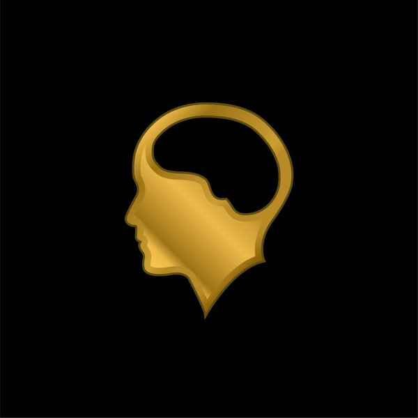 Brain Inside Human Head gold plated metalic icon or logo vector