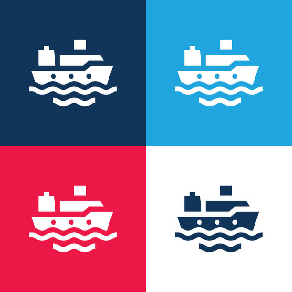 Boat blue and red four color minimal icon set