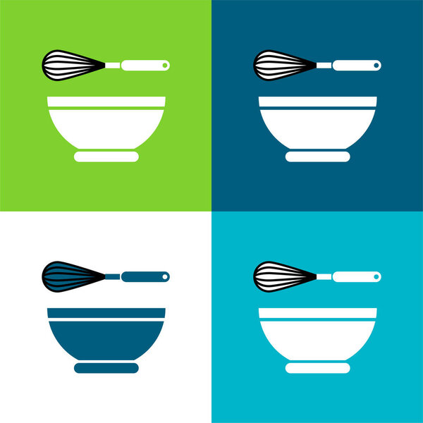 Bowl Flat four color minimal icon set