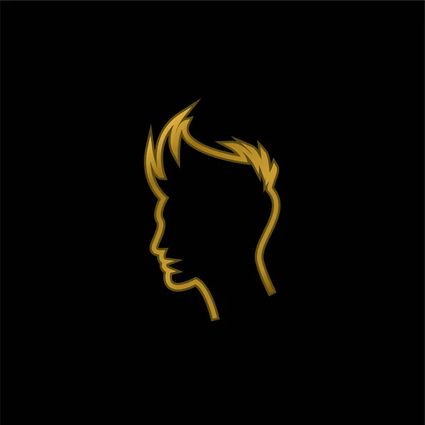 Boy Hair Outline Banhado Ouro Ícone Metálico Vetor Logotipo — Vetor de Stock