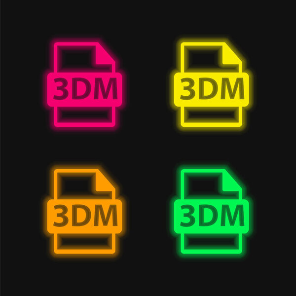 3DM File Format Symbol four color glowing neon vector icon