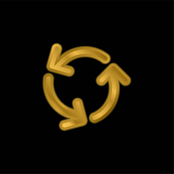 Arrows Circle Of Three Rotating In Countercwise Direction gold plated metalic icon or logo vector