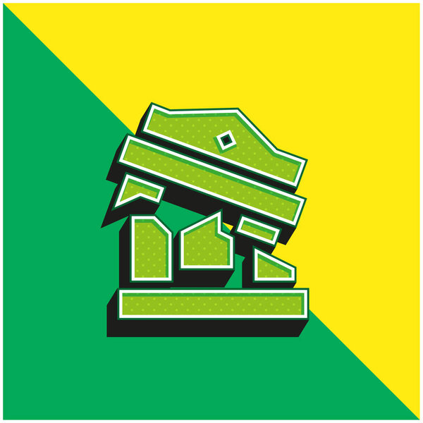 Банк Зеленый и желтый современный 3D логотип векторной иконки