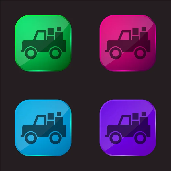 Vehículo Todo Terreno Con Cargo Icono Botón Cristal Cuatro Colores — Vector de stock