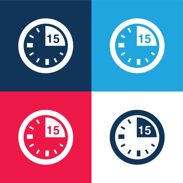 15 Minute Mark On Clock blue and red four color minimal icon set