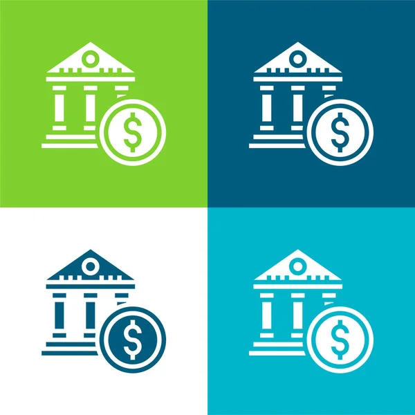 Bank Flat Four Color Minimal Icon Set — Stock Vector