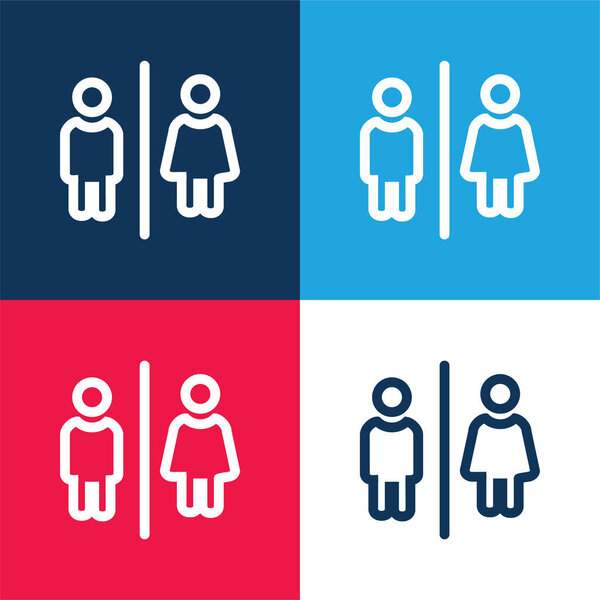 Ванные комнаты для мужчин и женщин Контуры Знак синий и красный четыре цвета минимальный набор значков