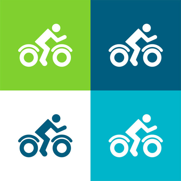 Bike Rider Side View Flat four color minimal icon set