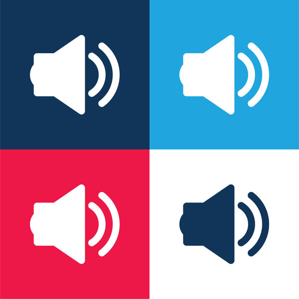 Big Speaker With Two Soundwaves blue and red four color minimal icon set
