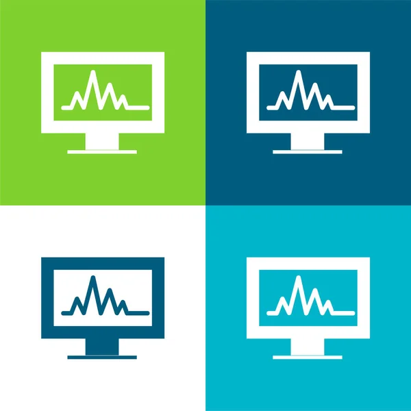 Analytik Diagramm Auf Einem Monitor Bildschirm Flache Vier Farben Minimalsymbolsatz — Stockvektor