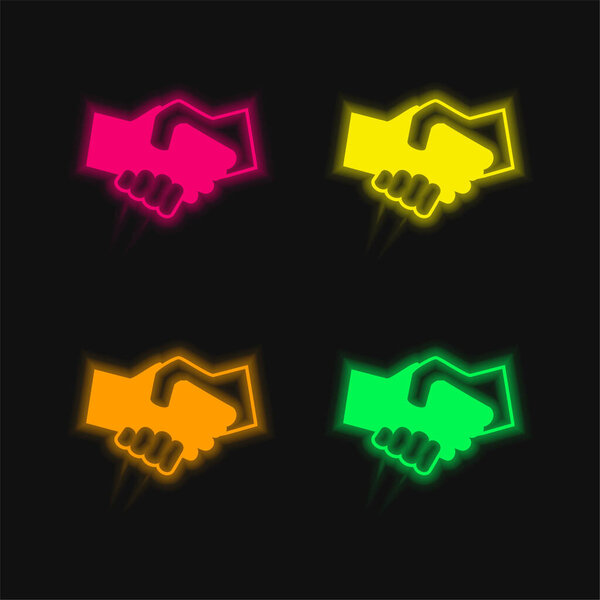 Black And White Shaking Hands four color glowing neon vector icon