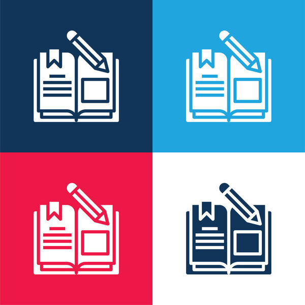 Book blue and red four color minimal icon set