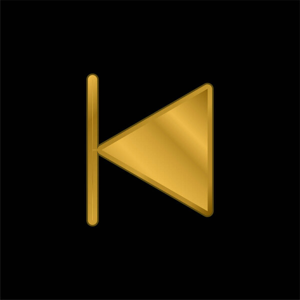 Backward gold plated metalic icon or logo vector