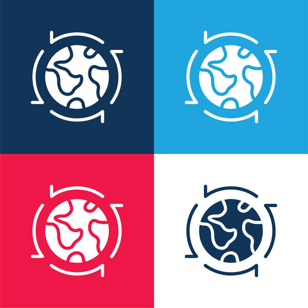 Around The World blue and red four color minimal icon set