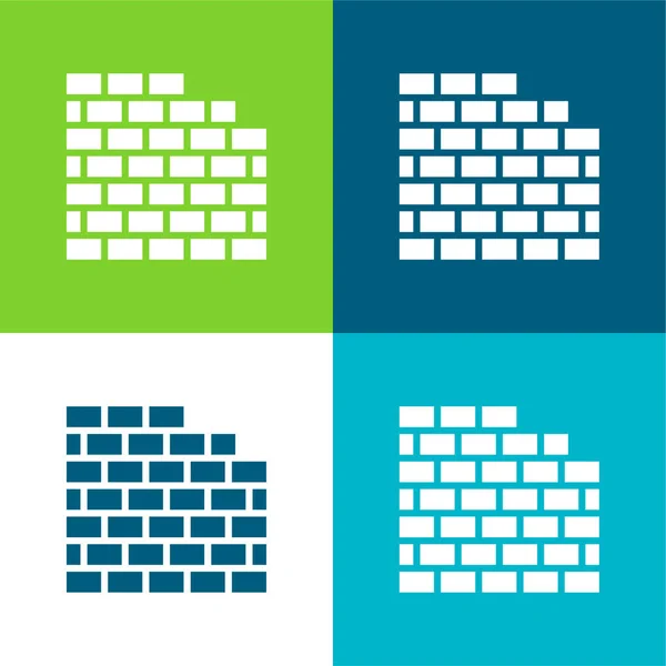 Brick Wall Flache Vier Farben Minimales Symbol Set — Stockvektor