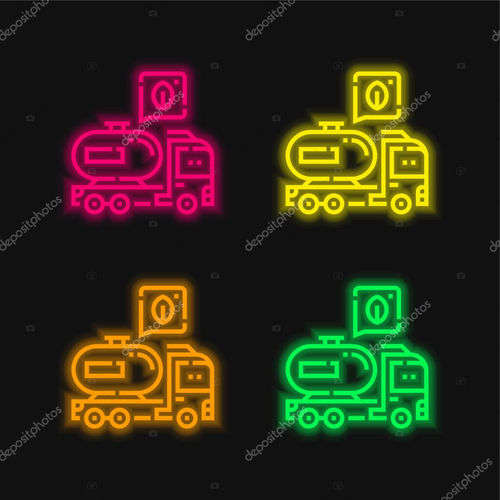 Biodiesel four color glowing neon vector icon