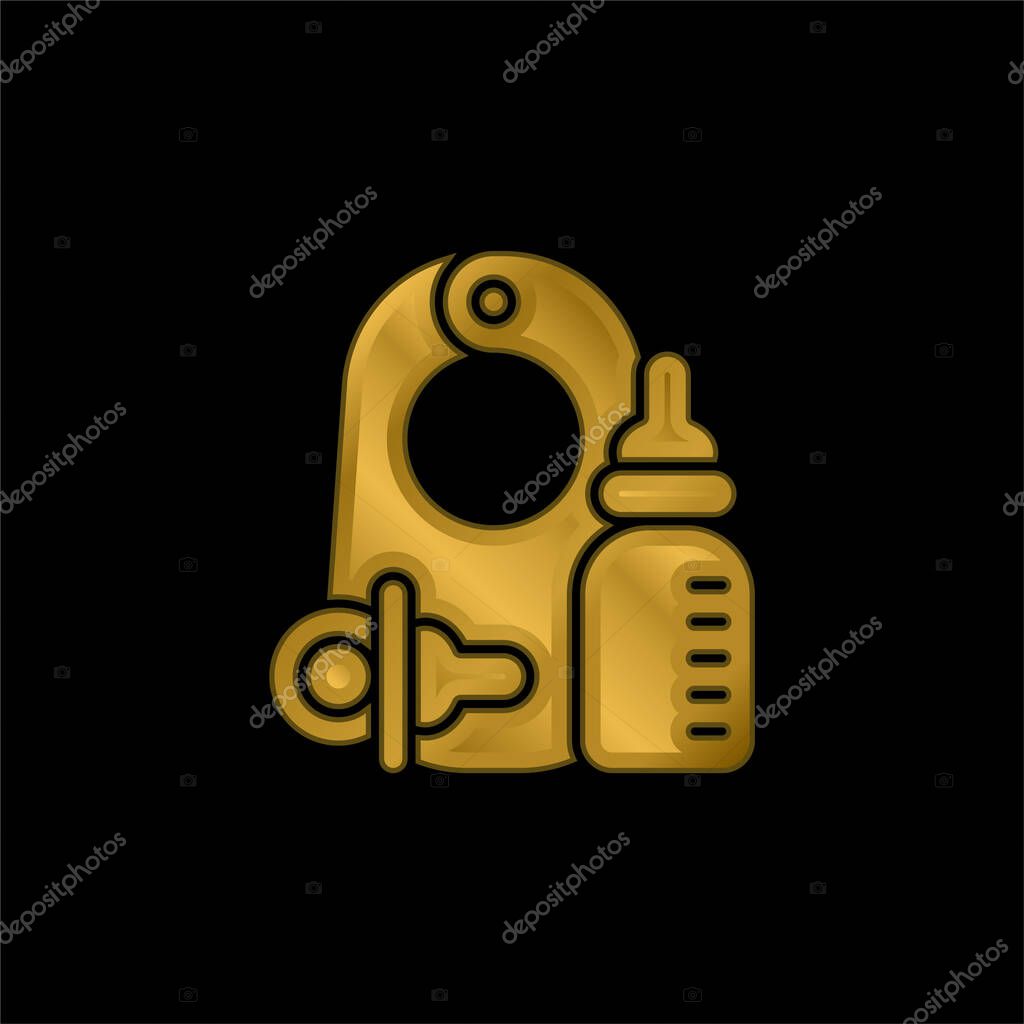 Baby Products gold plated metalic icon or logo vector