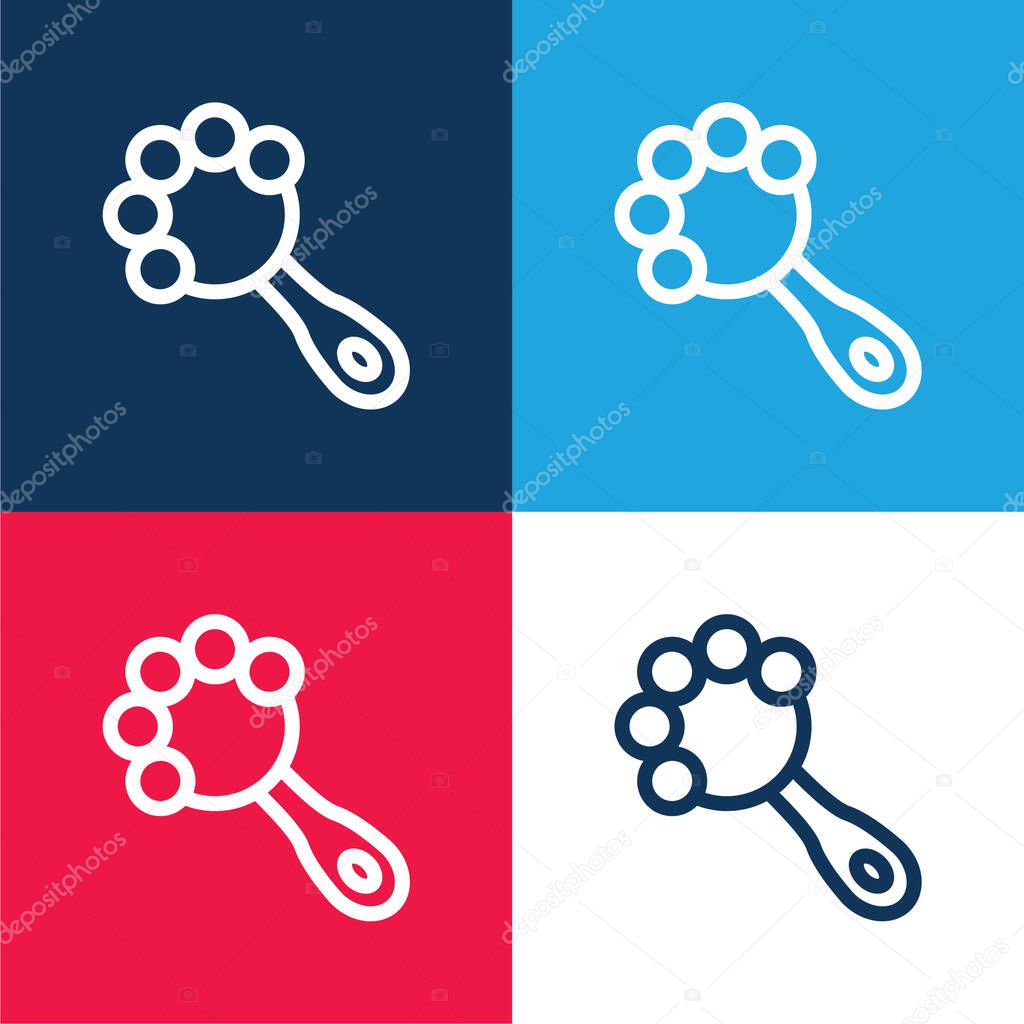 Baby Rattle blue and red four color minimal icon set