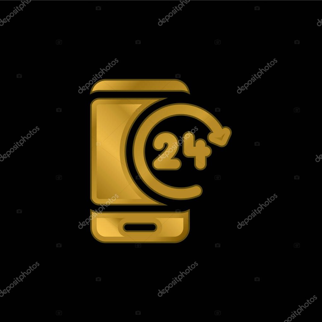 24h gold plated metalic icon or logo vector