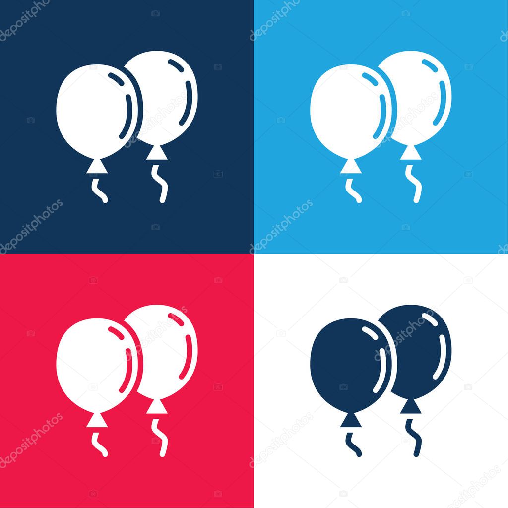 Balloons blue and red four color minimal icon set