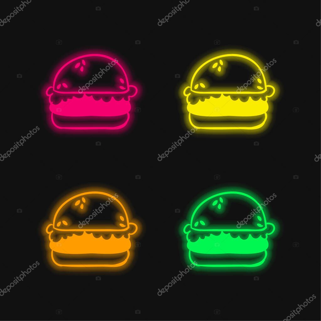 Bread four color glowing neon vector icon