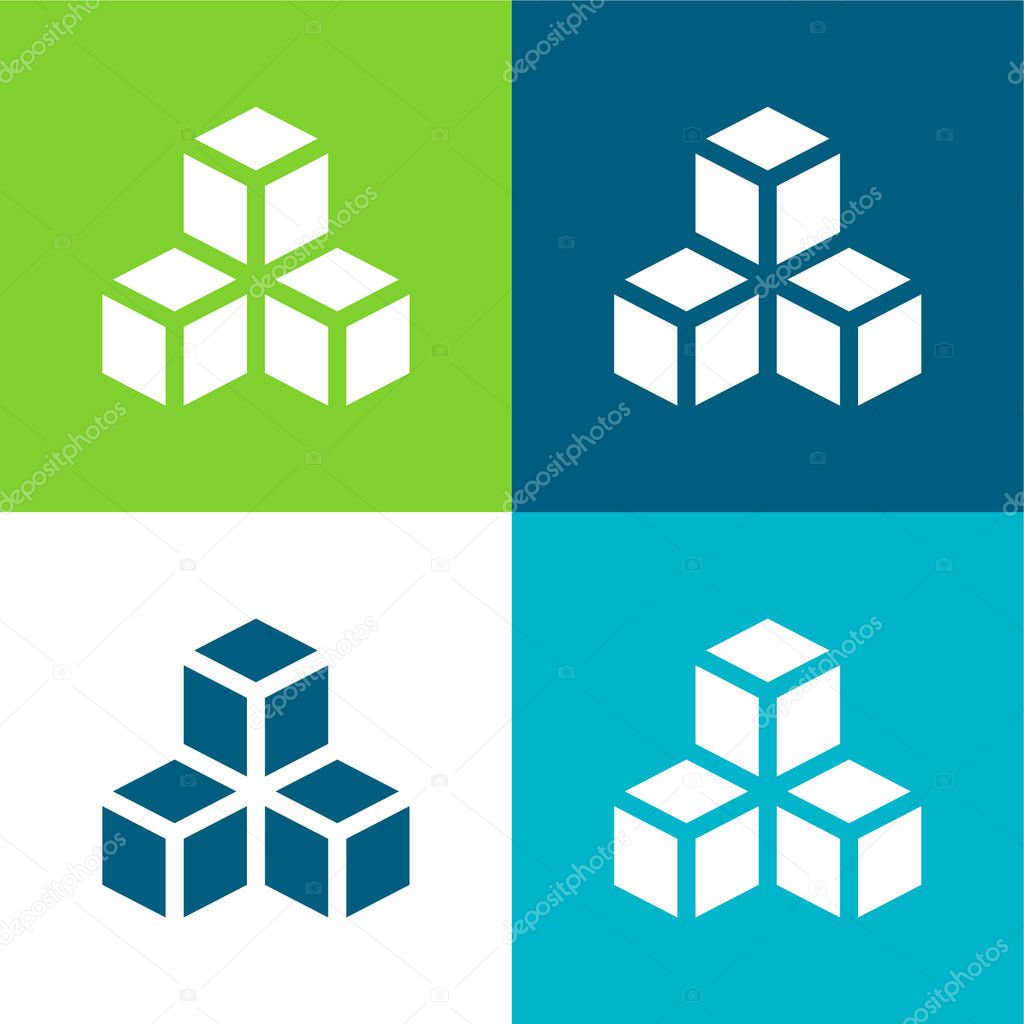 3d Flat four color minimal icon set
