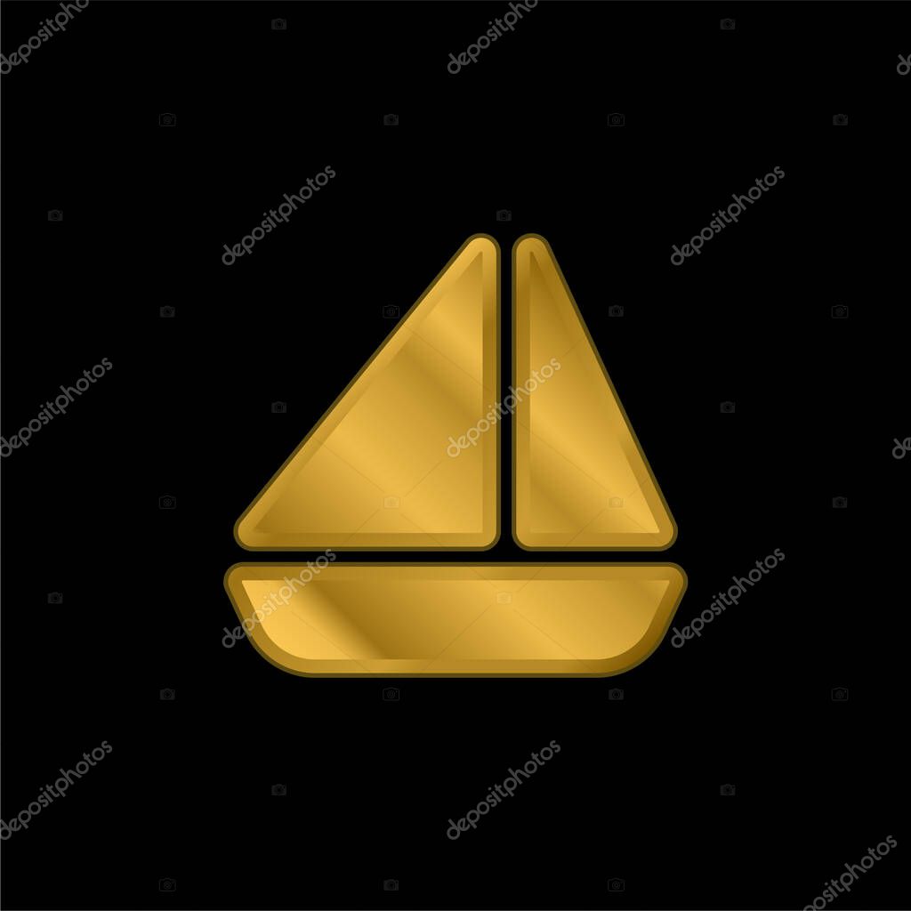 Boat gold plated metalic icon or logo vector