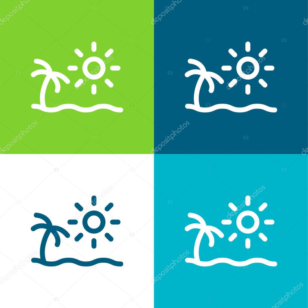 Beach Flat four color minimal icon set