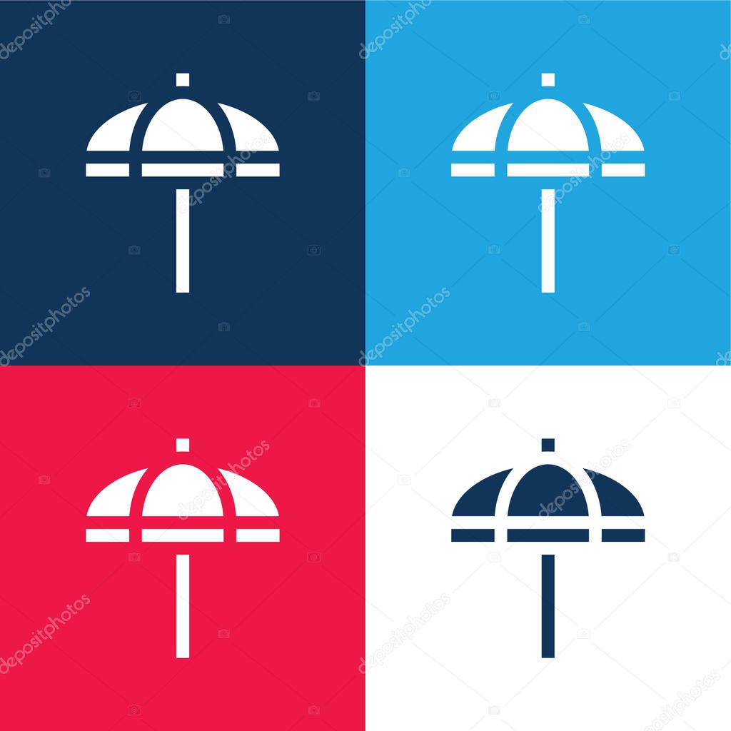 Beach Umbrella blue and red four color minimal icon set