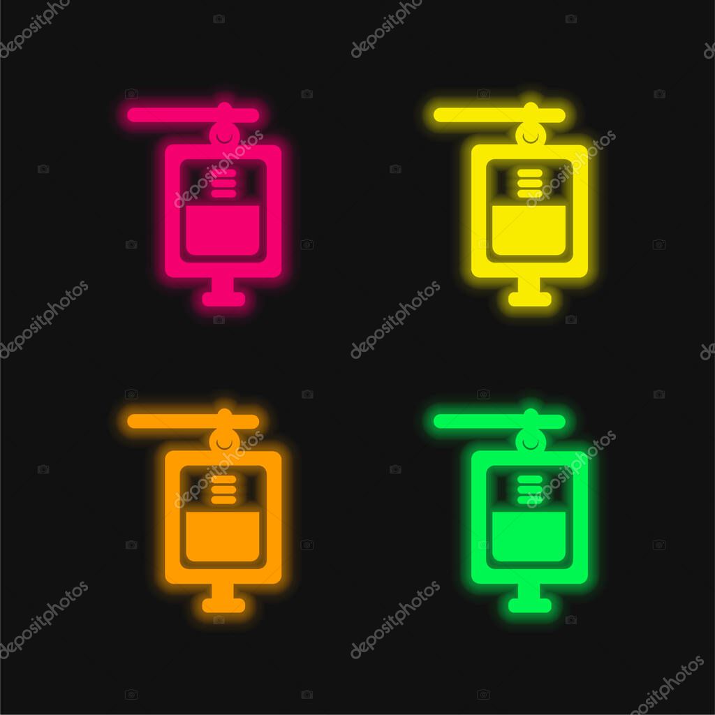 Blood Transfusion four color glowing neon vector icon
