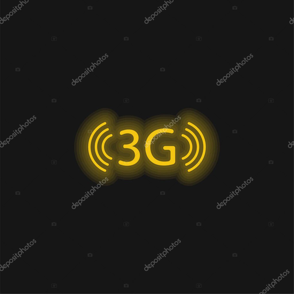3G Signal Phone Interface Symbol yellow glowing neon icon
