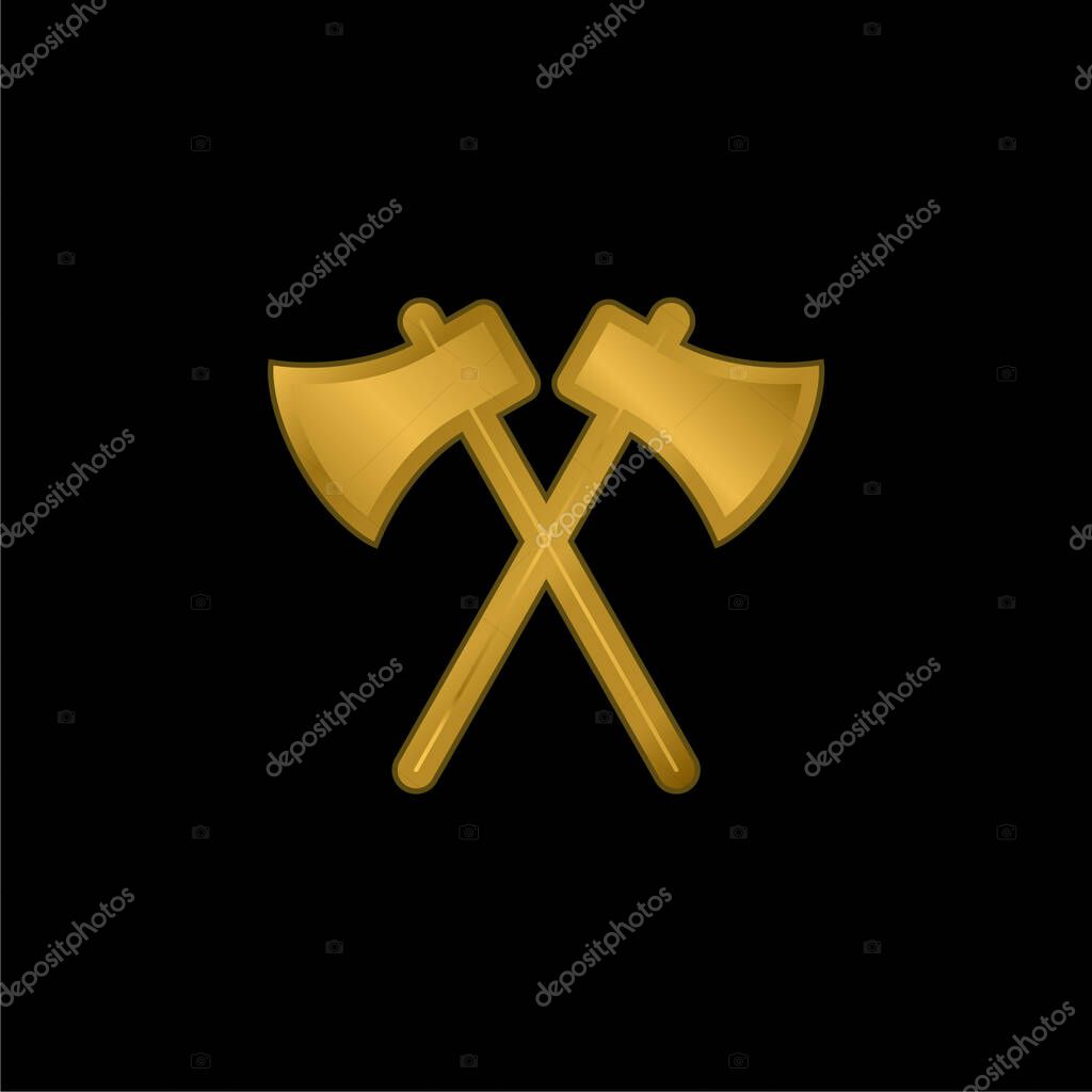 Axes gold plated metalic icon or logo vector