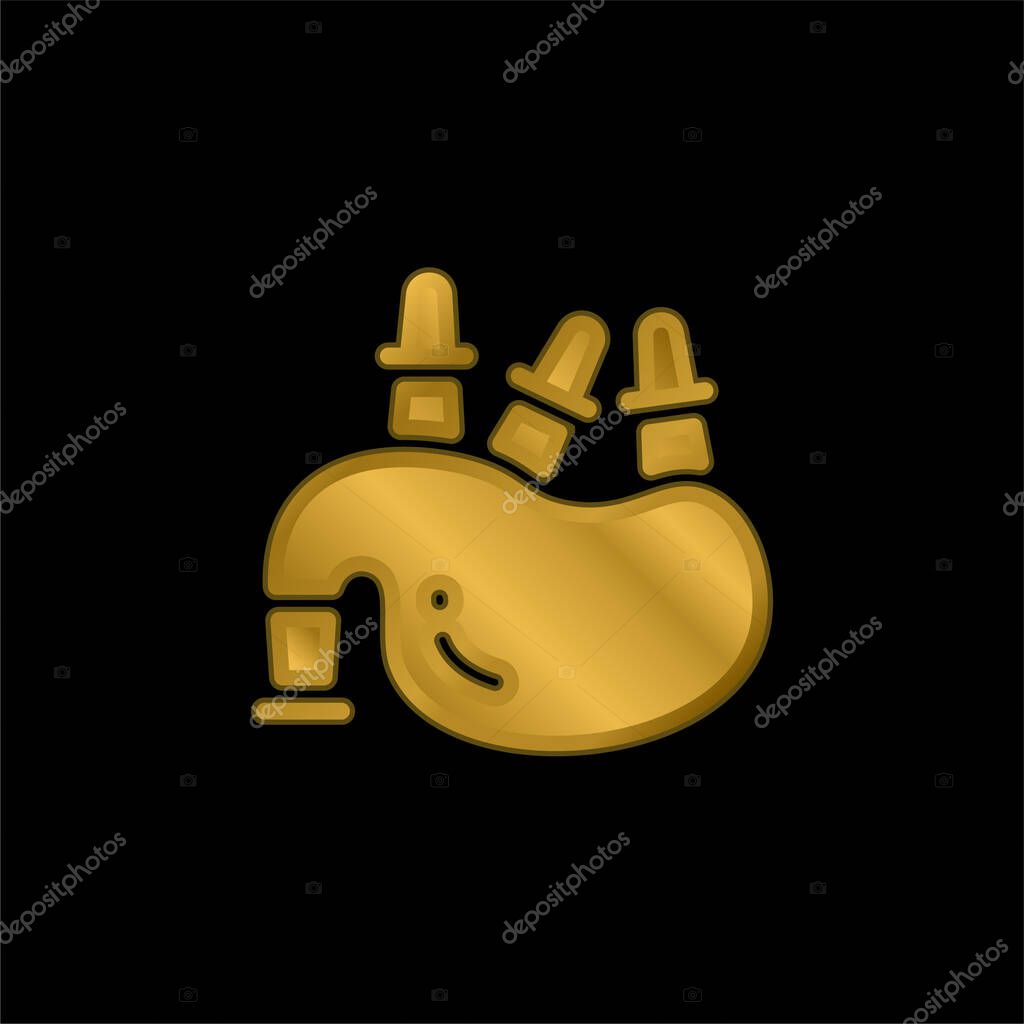 Bagpipe gold plated metalic icon or logo vector