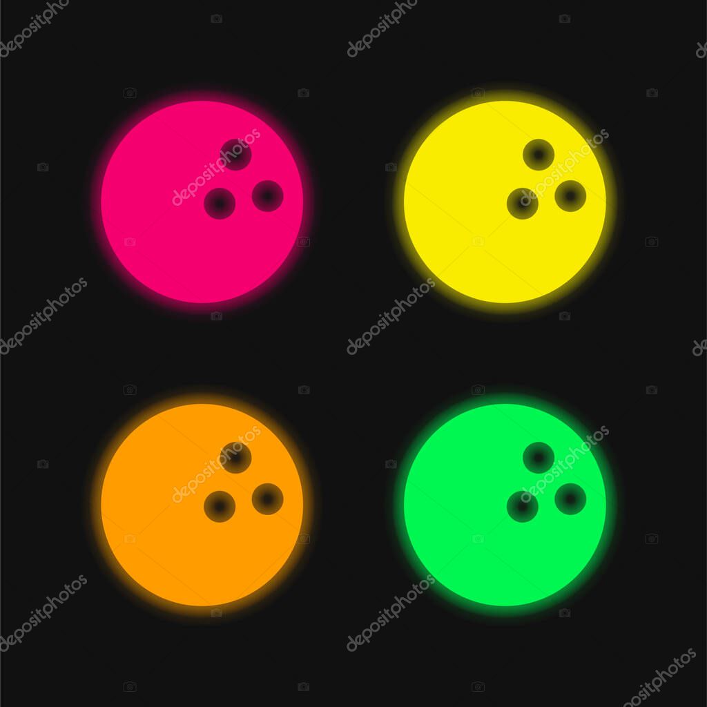 Bowling four color glowing neon vector icon