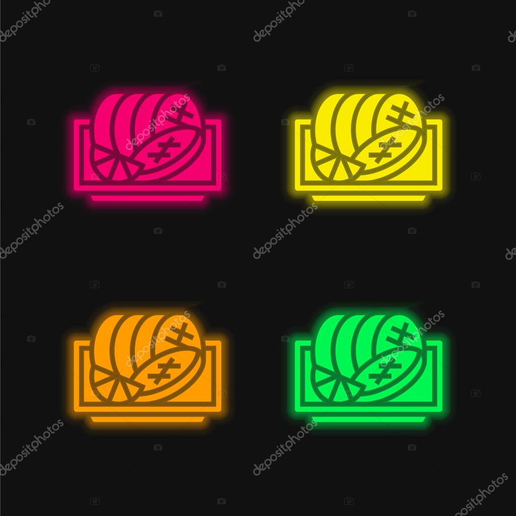 Beef four color glowing neon vector icon