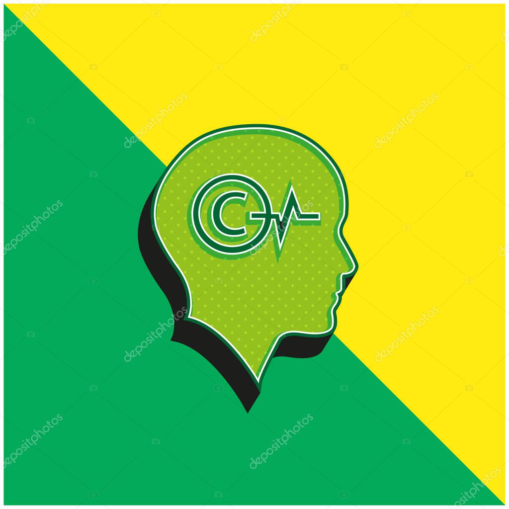 Bald Head With Copyright Symbol And Lifeline Inside Green and yellow modern 3d vector icon logo
