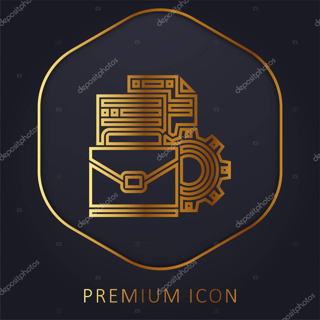 Briefcase golden line premium logo or icon
