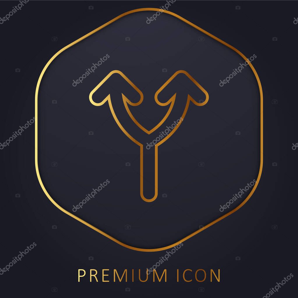 Bifurcation Of Up Arrow golden line premium logo or icon