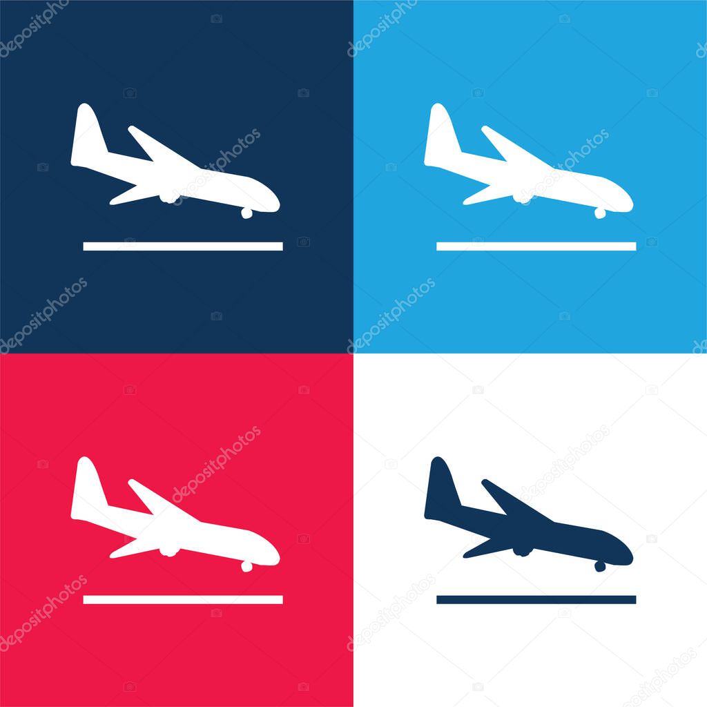 Airplane Landing blue and red four color minimal icon set