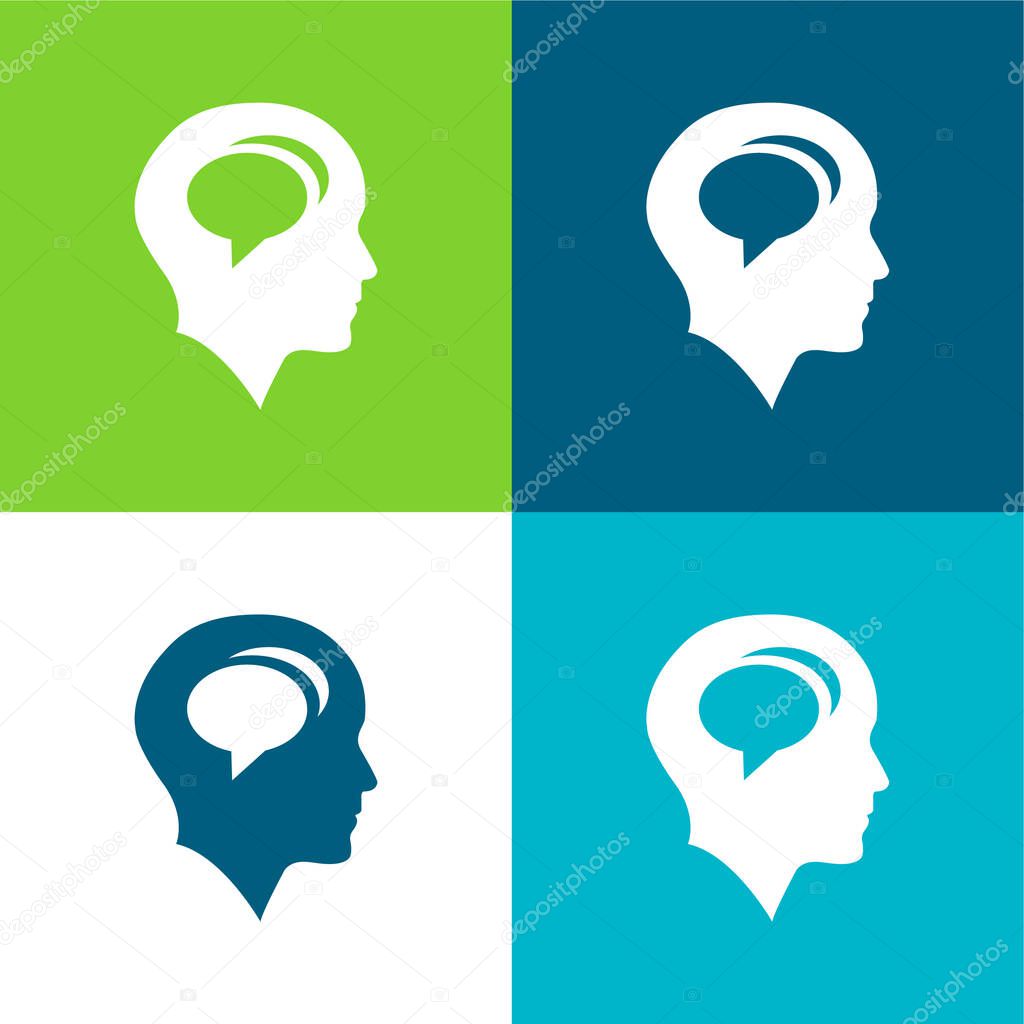 Bald Head With Chat Bubbles Inside Flat four color minimal icon set