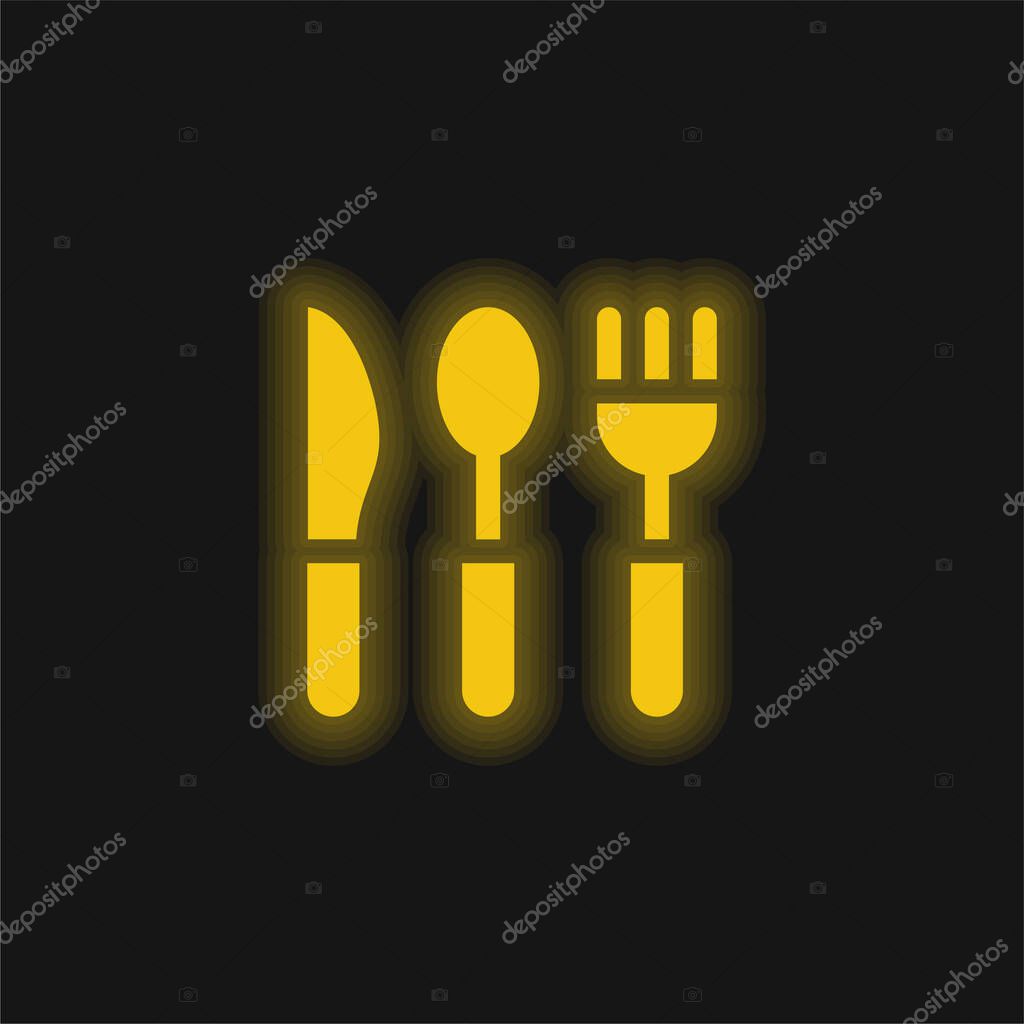 Baby Cutlery yellow glowing neon icon