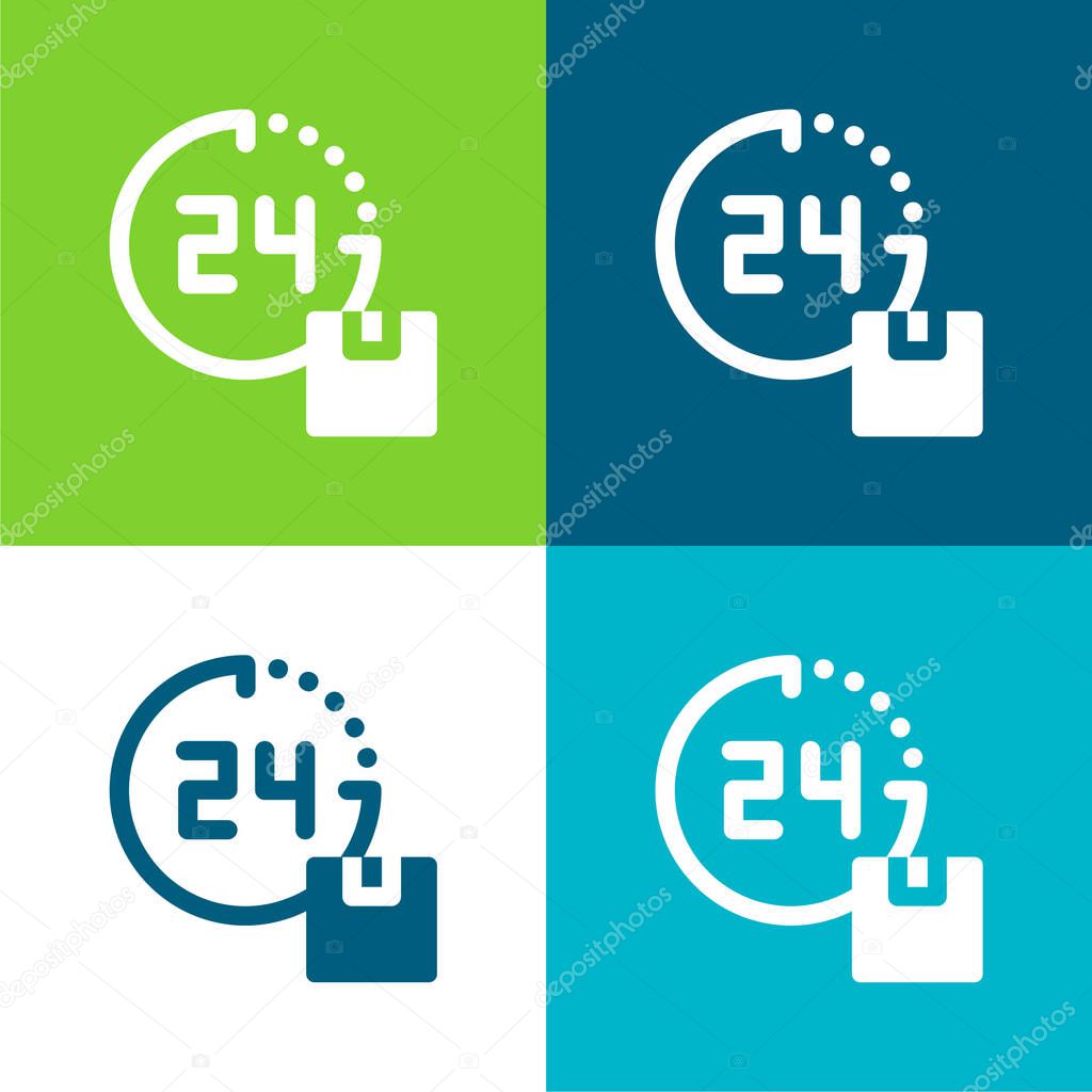 24 Hours Delivery Flat four color minimal icon set