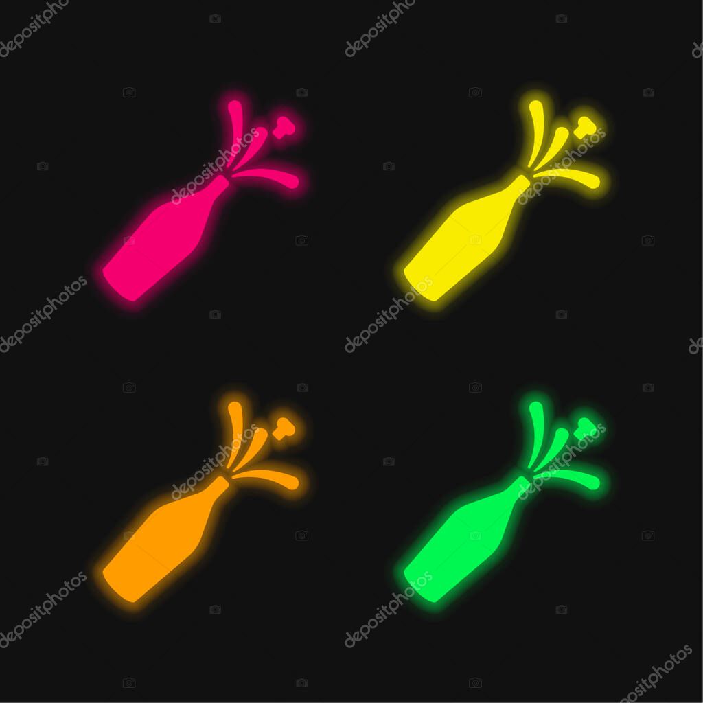 Bottle four color glowing neon vector icon