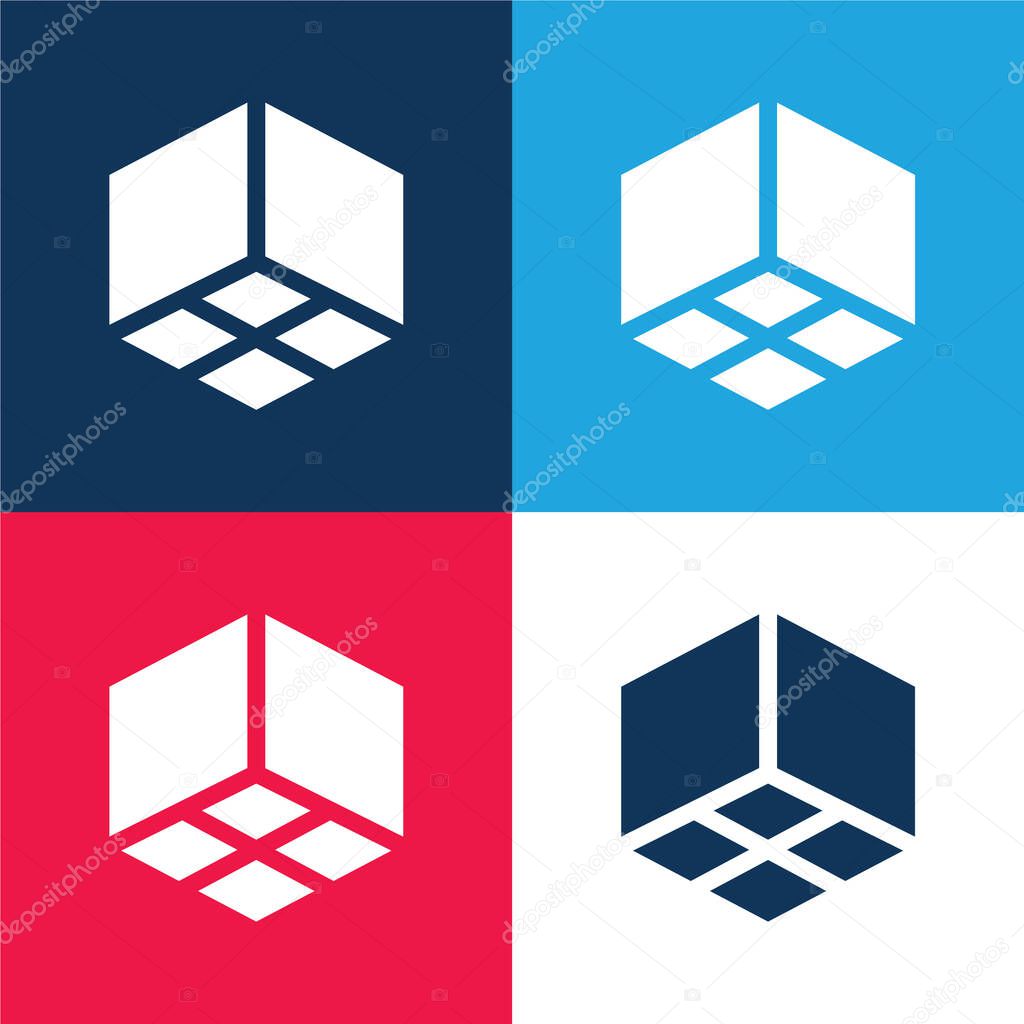 3d blue and red four color minimal icon set