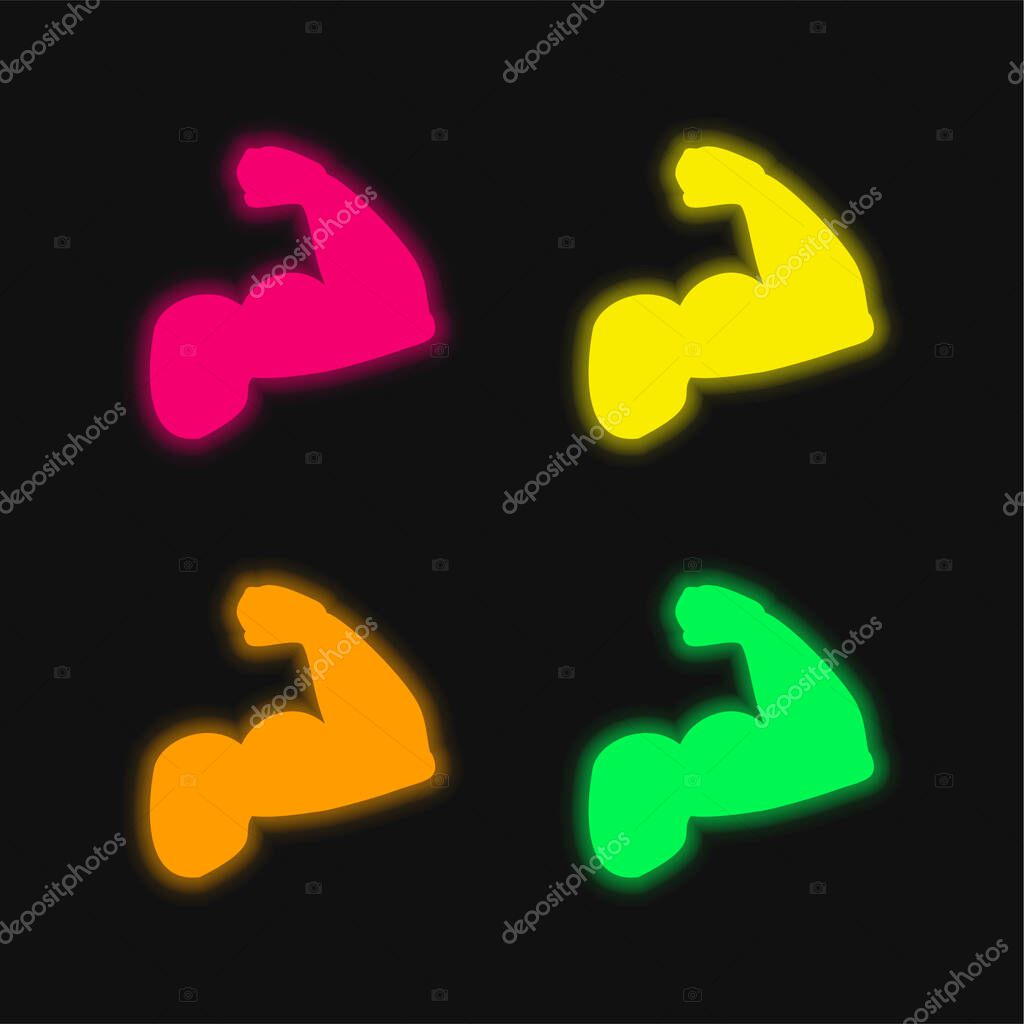 Biceps Of A Man four color glowing neon vector icon
