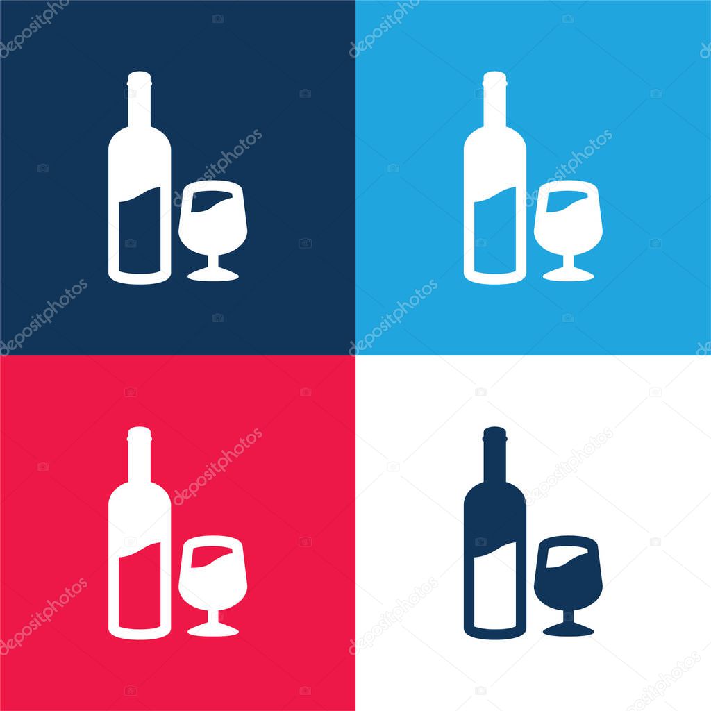 Bottle And Glass Of Wine blue and red four color minimal icon set